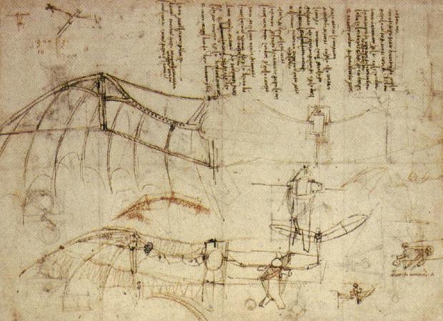 Concept de la machine volante, imaginée par Leonard de Vinci, inspirée des ailes de chauve souris