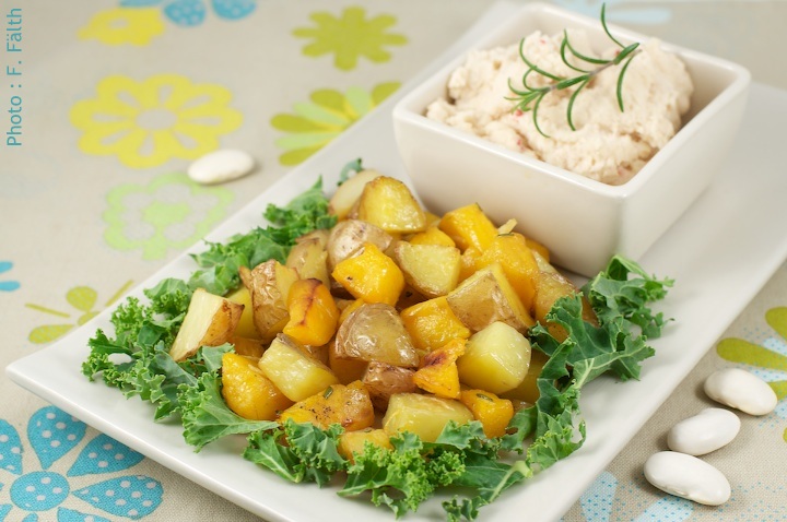 Potiron et pommes de terre rôtis « fraîcheur », et mayonnaise de haricots blancs